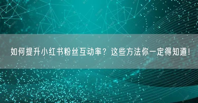 如何提升小红书粉丝互动率？这些方法你一定得知道！